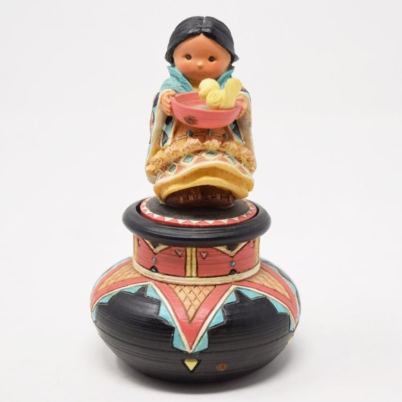 1995 Friends of Feather Compassion Girl Birdbath Trinket Box Karen Hahn Native - Picture 1 of 16